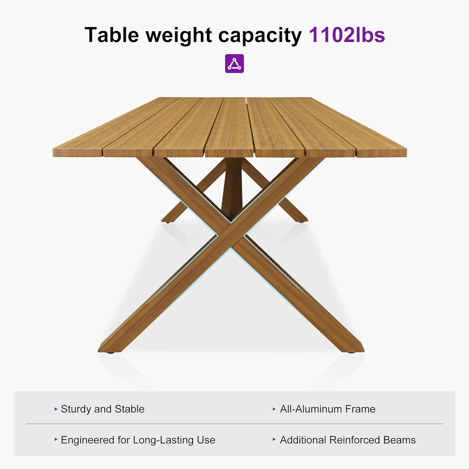 PURPLE LEAF Outdoor Dining Set for 6 All-Weather Aluminum 7 Piece Outdoor Patio Dining Furniture Sets with Woodgrain Table and Rope Weave Chairs Included Cushions for Backyard Patio Set Teak Color