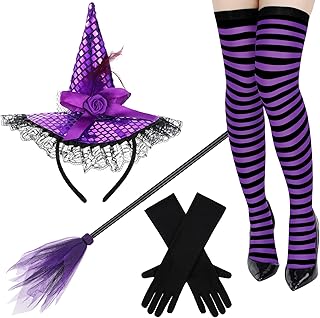 Anuncio Patrocinado - Conjunto de disfraz de bruja de Halloween, 4 piezas, sombrero de bruja, diadema a rayas, calcetines ...