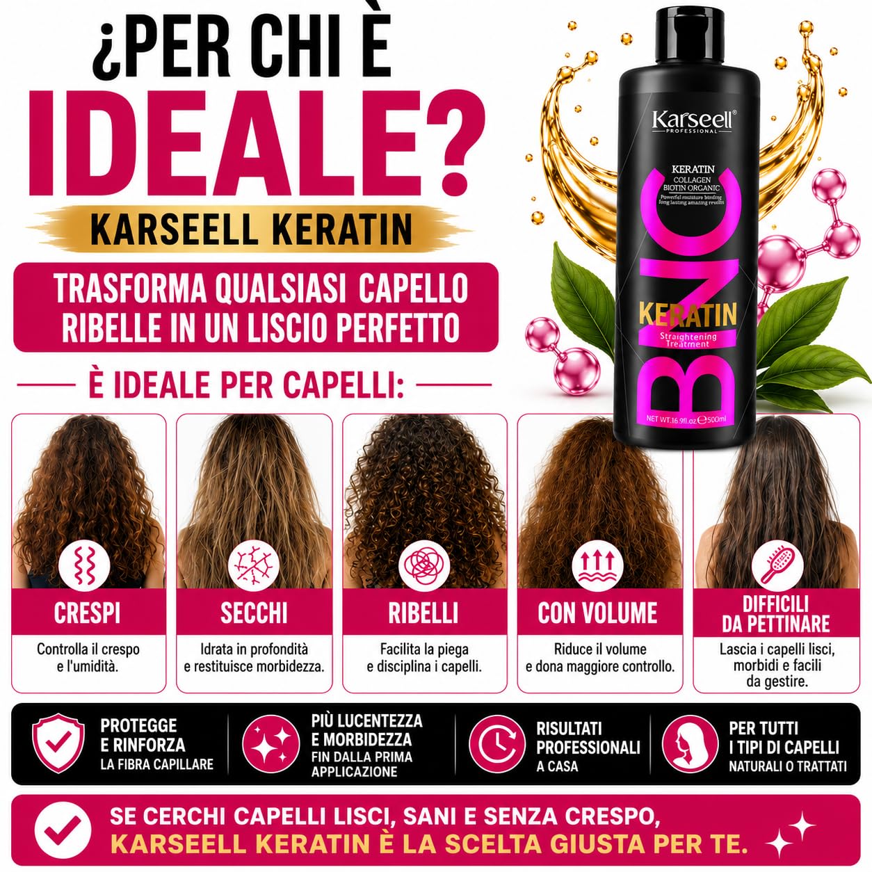 Karseell MACA CARE SYSTEM Cheratina Lisciante Senza Formaldeide Trattamento Brasiliano Professionale 20 Settimane Collagene Biotina Olio di Argan Idratazione Anticrespo Capelli Secchi Danneggiati