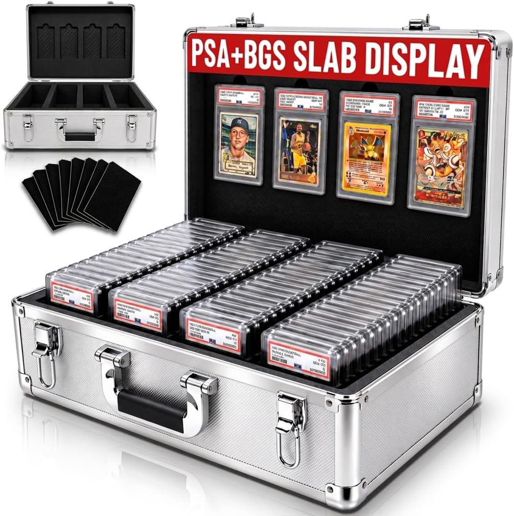Graded Card Case - 4 Row Graded Card Storage Box with 8 Foam Inserts - Durable PSA Slab Case with Secure Lock - Also Compatible with GMA, HGA, NGS, SGC, CSG - Holds up to 640 Top Loaders (Silver)