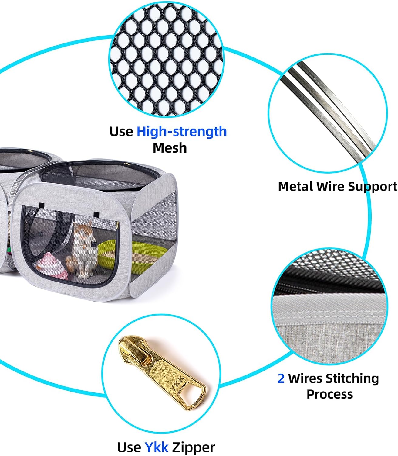 NAFU Foldable Pop-Up Square Pet Playpen with Large Compartment - Portable Indoor/Outdoor Cat Enclosure for Travel Camping - Puppy Kitten Cage, Collapsible Dog House & Cat Apartment