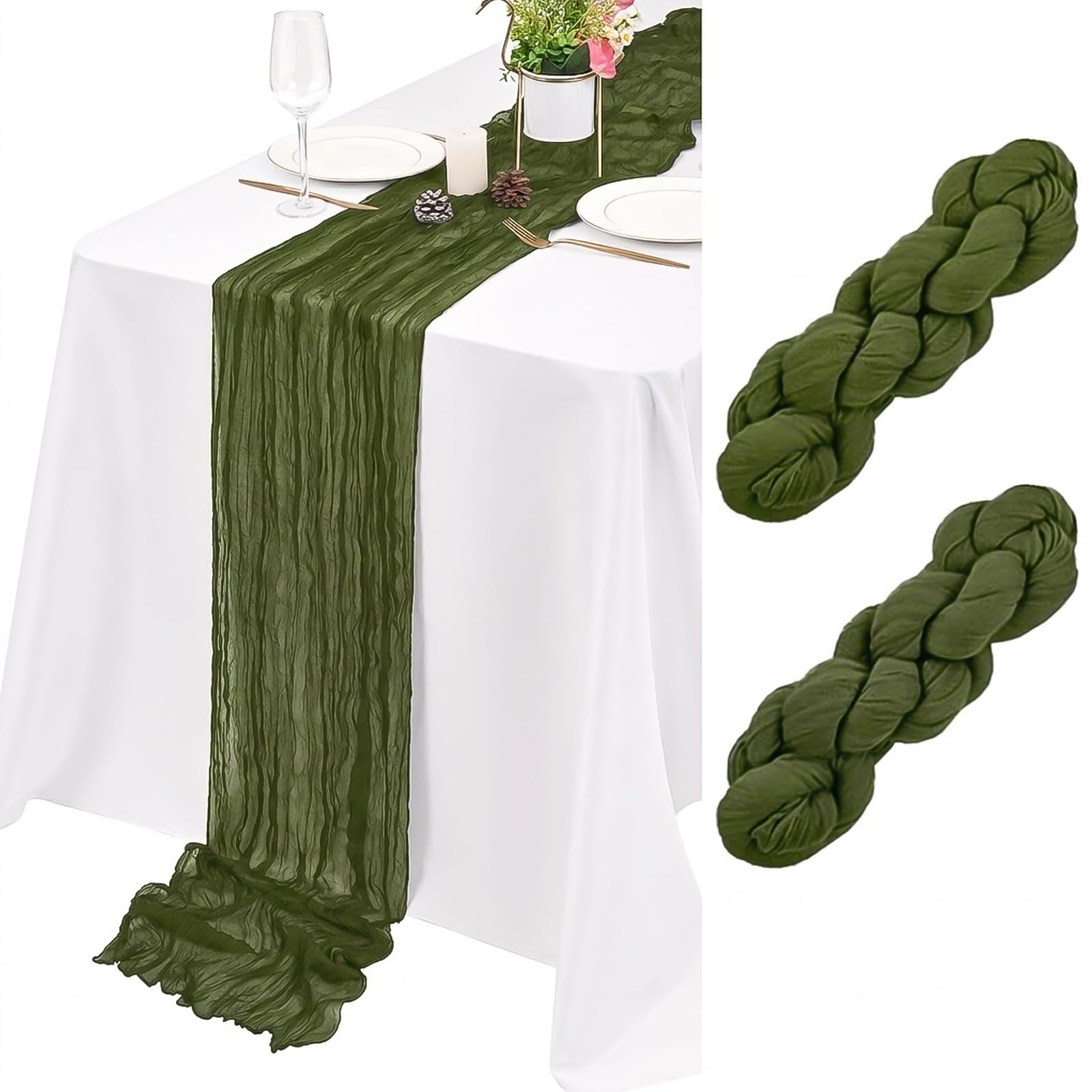 Lumaycens 2 Pack Olive Green Table Runner 45ร275cm Cheesecloth Table Runner โ image 1