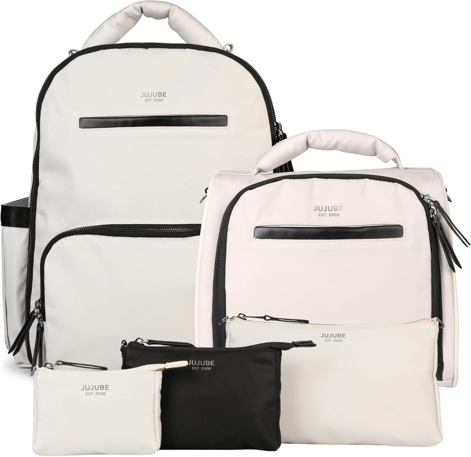 JuJuBe x Witney Carson Ultimate Baby Travel Set: Classic Diaper Bag Backpack with Changing Pad & Stroller Straps, Insulated Bottle Bag, 3-Piece Pouch Set - Waterproof, Multi-Functional, Cloud
