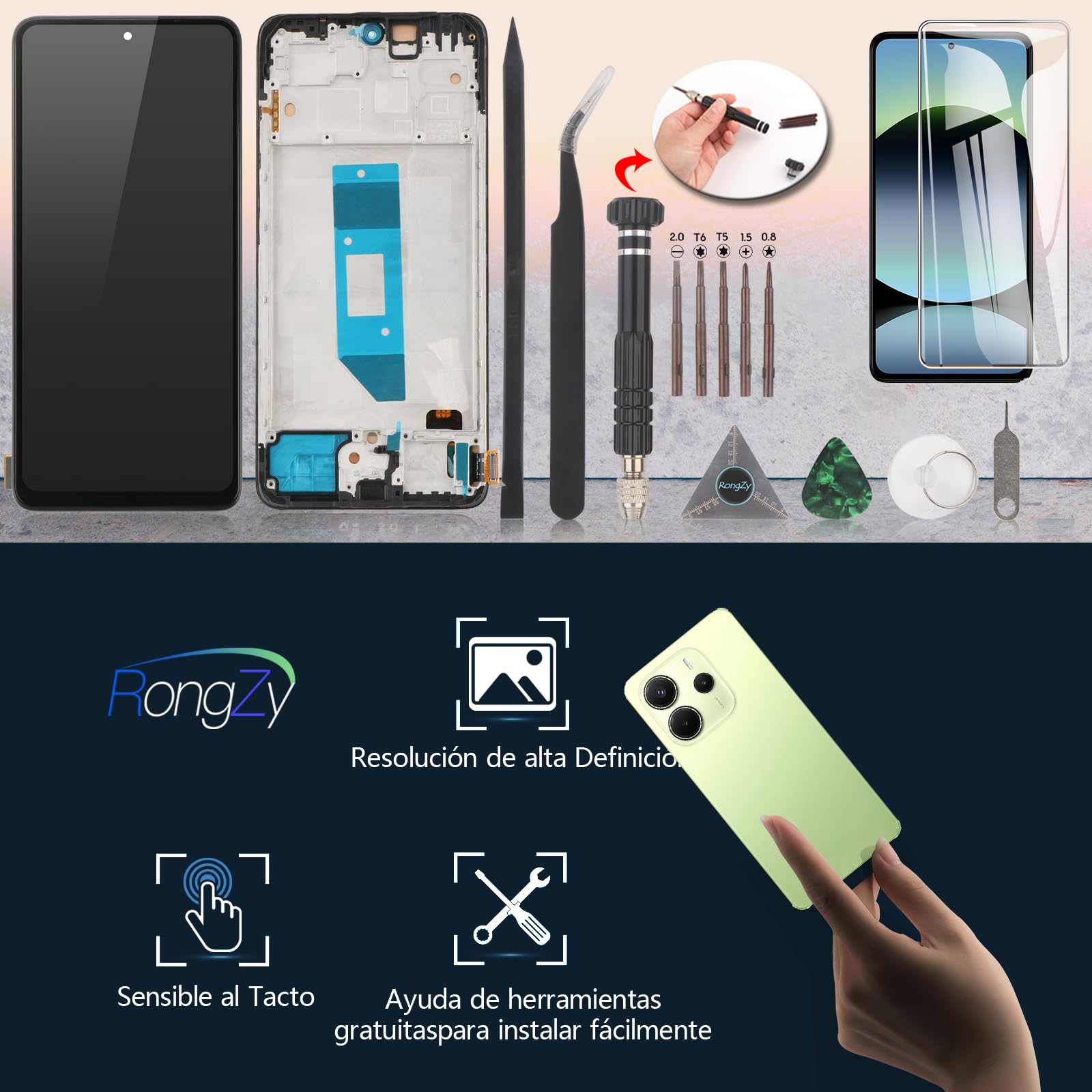 RongZy Pantalla para Xiaomi Redmi Note 14 4G 24117RN76E incell Táctil LCD de Repuesto Ensamblaje Digitalizador Reemplazo para Xiaomi Redmi Note 14 4G con Herramientas de Reparación(con Marco