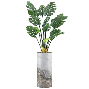 SIGNWIN Monstera Tree with White Granite & Brown...