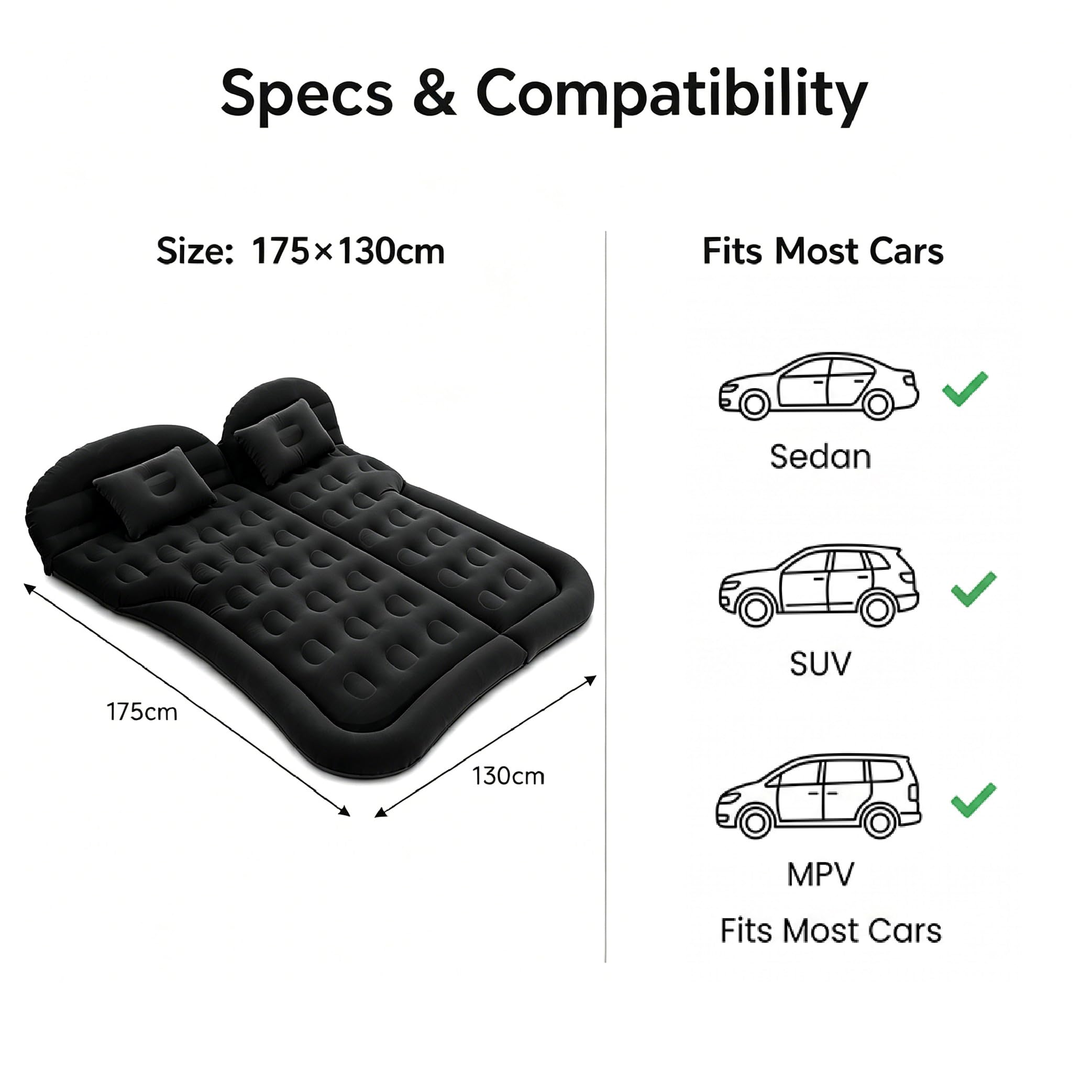 Materasso Gonfiabile Auto per Volvo V90 Cross Country 2016-2020, Letto Portatile con Pompa Rapida per Campeggio Viaggi e Riposo in SUV,A-Black