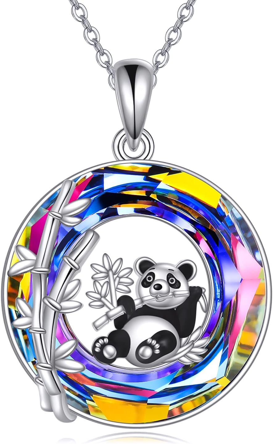 Panda Necklace for Women 925 Sterling Silver Bamboo Pendant With Crystal Jewelry Birthday Gifts for Women Daughter
