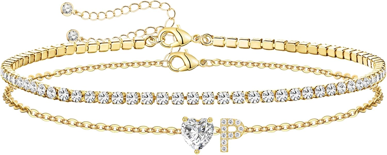 Gold Initial Ankle Bracelets for Women Waterproof 14K Gold Filled Layered Anklets for Women Non Tarnish Women's Anklets Adjustable Large Ankle Summer Beach Foot Jewelry