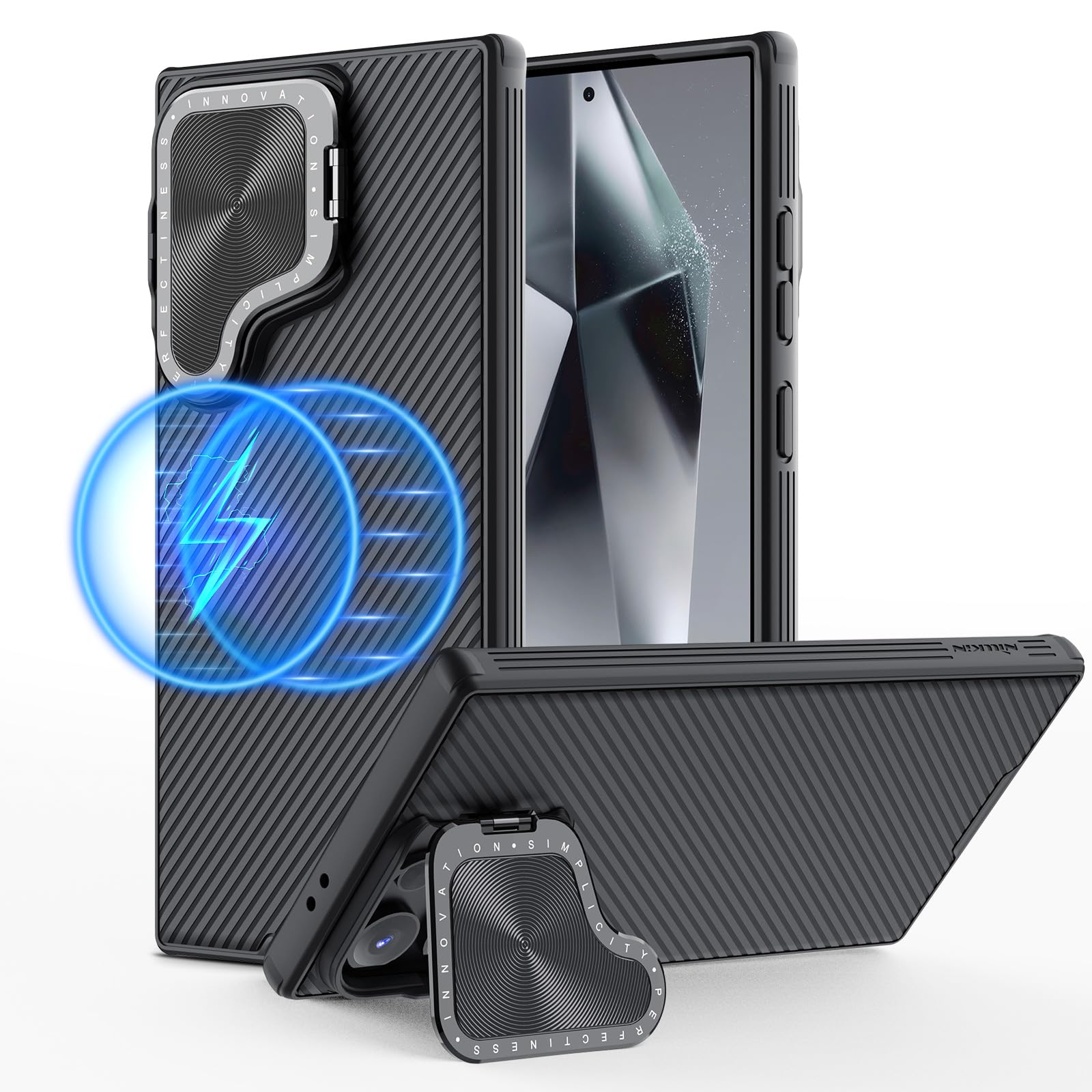 Nillkin Hülle Kompatibel mit Samsung Galaxy S24 Ultra Magsafe (6,8 Zoll), [Kameraschutz Upgraded] CamShield Prop Handyhülle mit Magnetische Kameraabdeckung Kickstand Ständer Schutzhülle, Schwarz