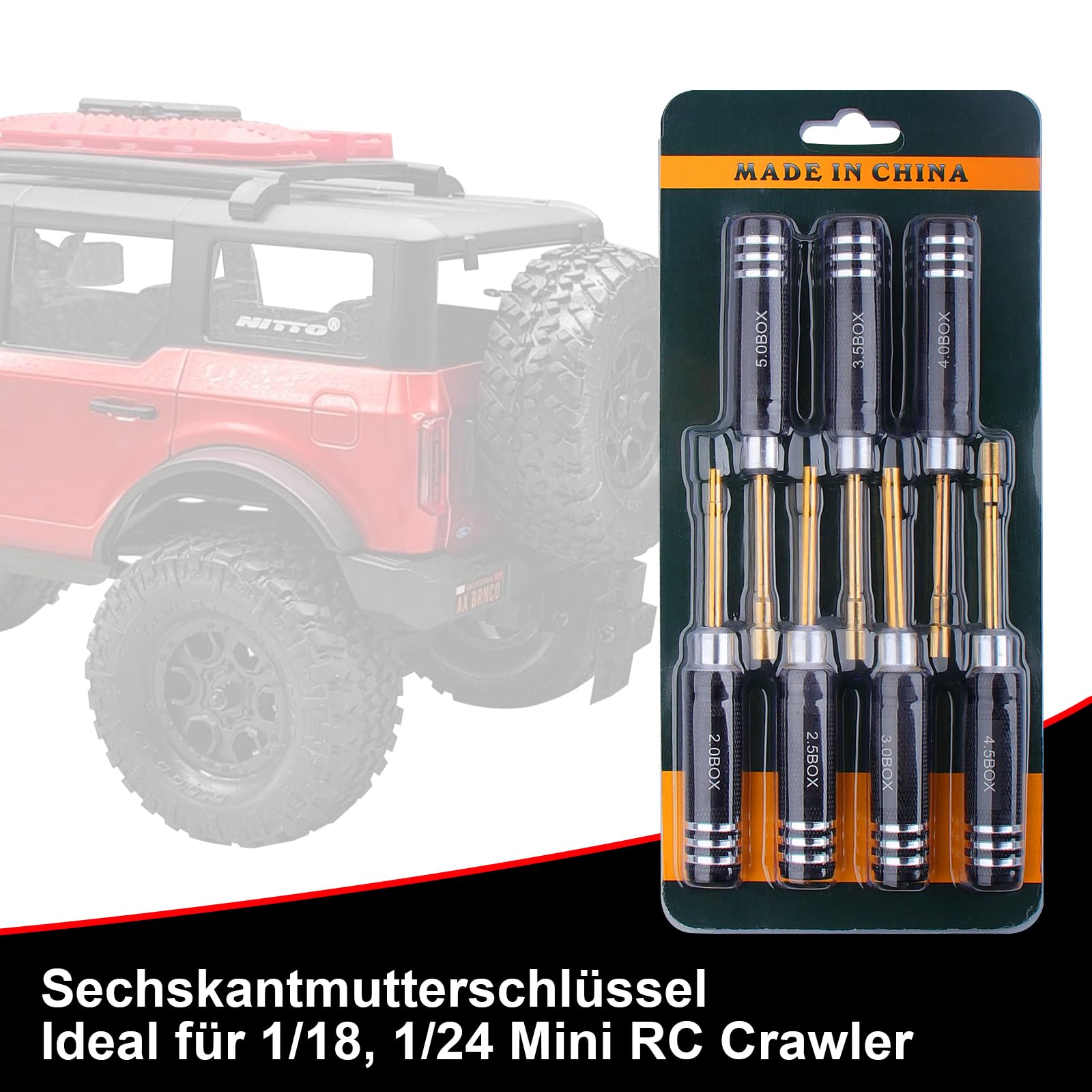 RC Tools Kit 7PCS Hex Nut Screwdriver Set with 5.0/4.5/4.0/3.5/3.0/2.5/2.0 Box Hobby Tools Hexagon Nut Wrench Repair Tools Compatible with SCX24 Traxxas Redcat RC Cars