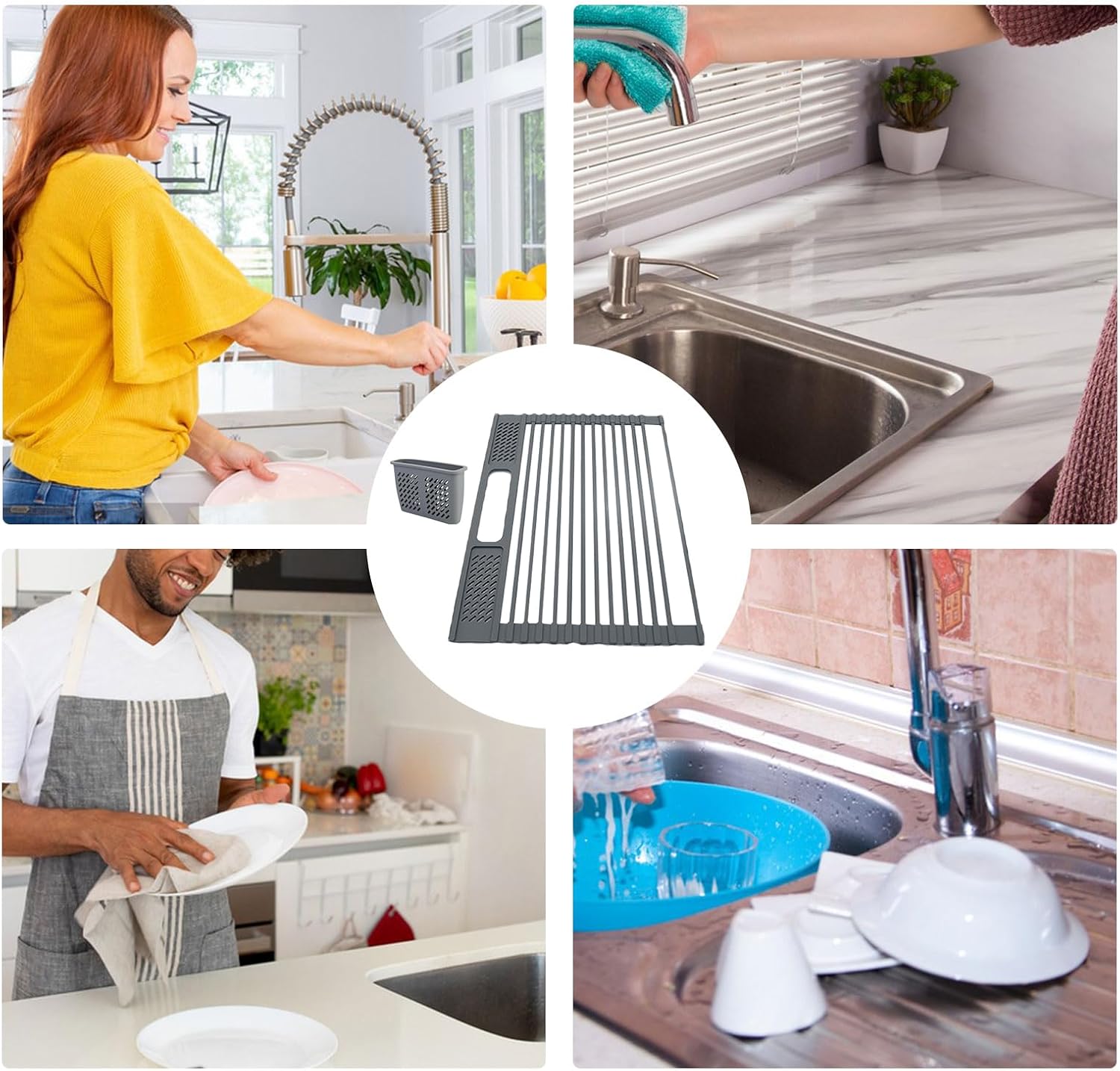 Roll Up Dish Drying Rack - Foldable Over Sink Organizer, Heat-Resistant Kitchen Counter Rack | Plate holderss Tray, Space Saving Dish Drainer for Vegetables Fruits Bowls Cups Utensils