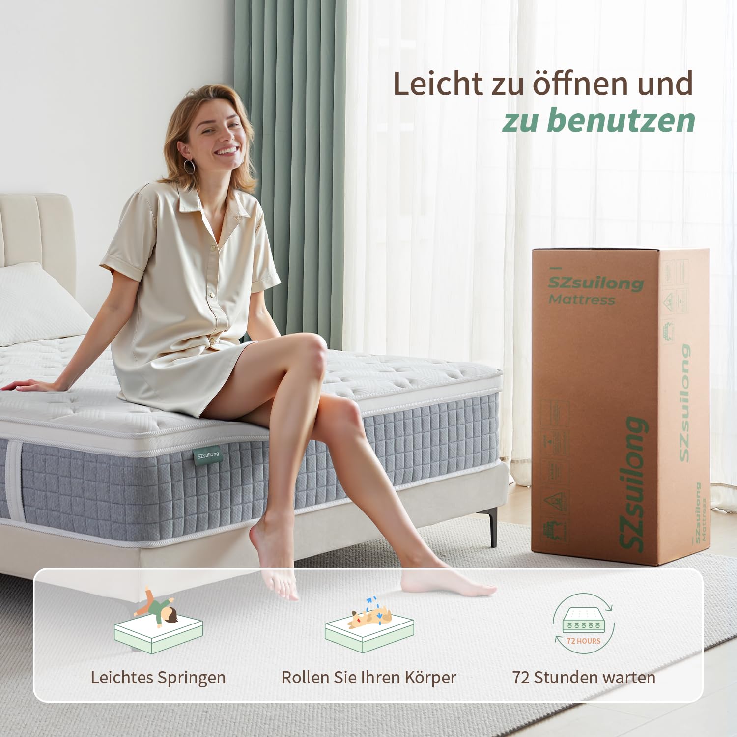 SZsuilong Materasso 90 x 200 x 24 H3 a 7 zone, materasso a molle insacchettate ortopedico certificato Öko-Tex