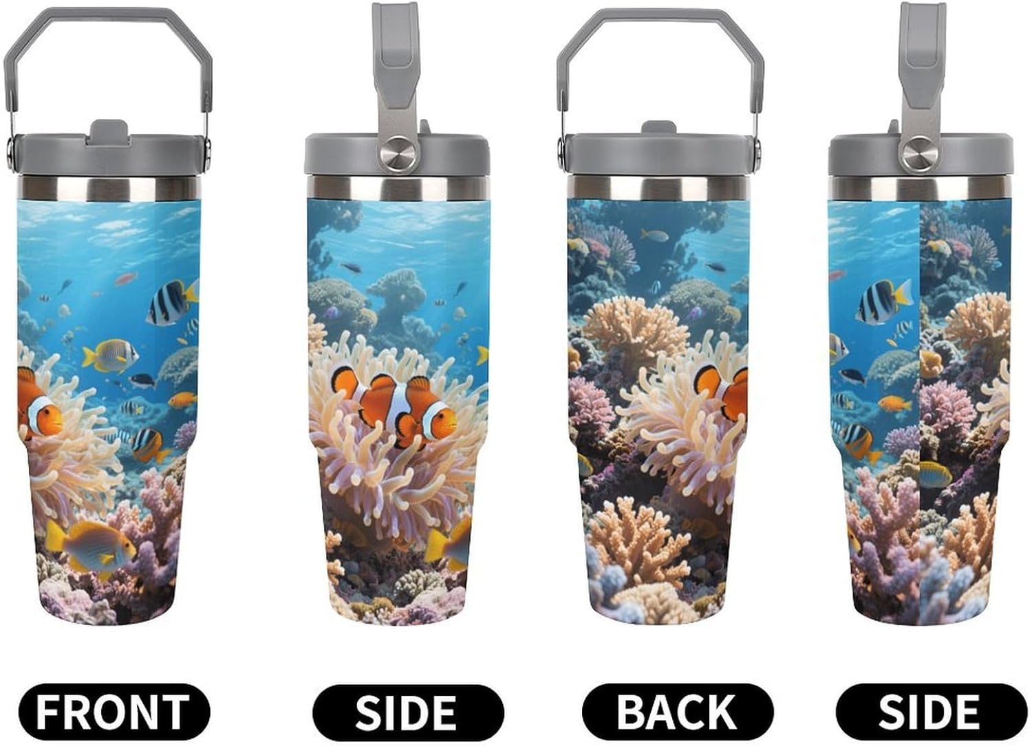 30 Oz Insulated Mug with Handle Lid And Straw Clownfish Pattern Large Metal Sports Bottle Great for Gifts Parties Office Coffee