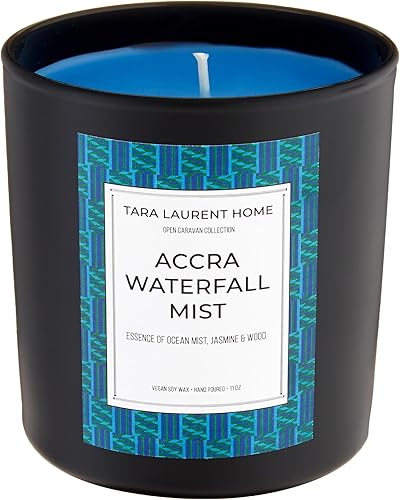 Vela de soja de lujo perfumada Open Caravan Collection Bruma de cascada de Accra Mezcla de té blanco y bergamota Mecha única de 11 onzas Largo