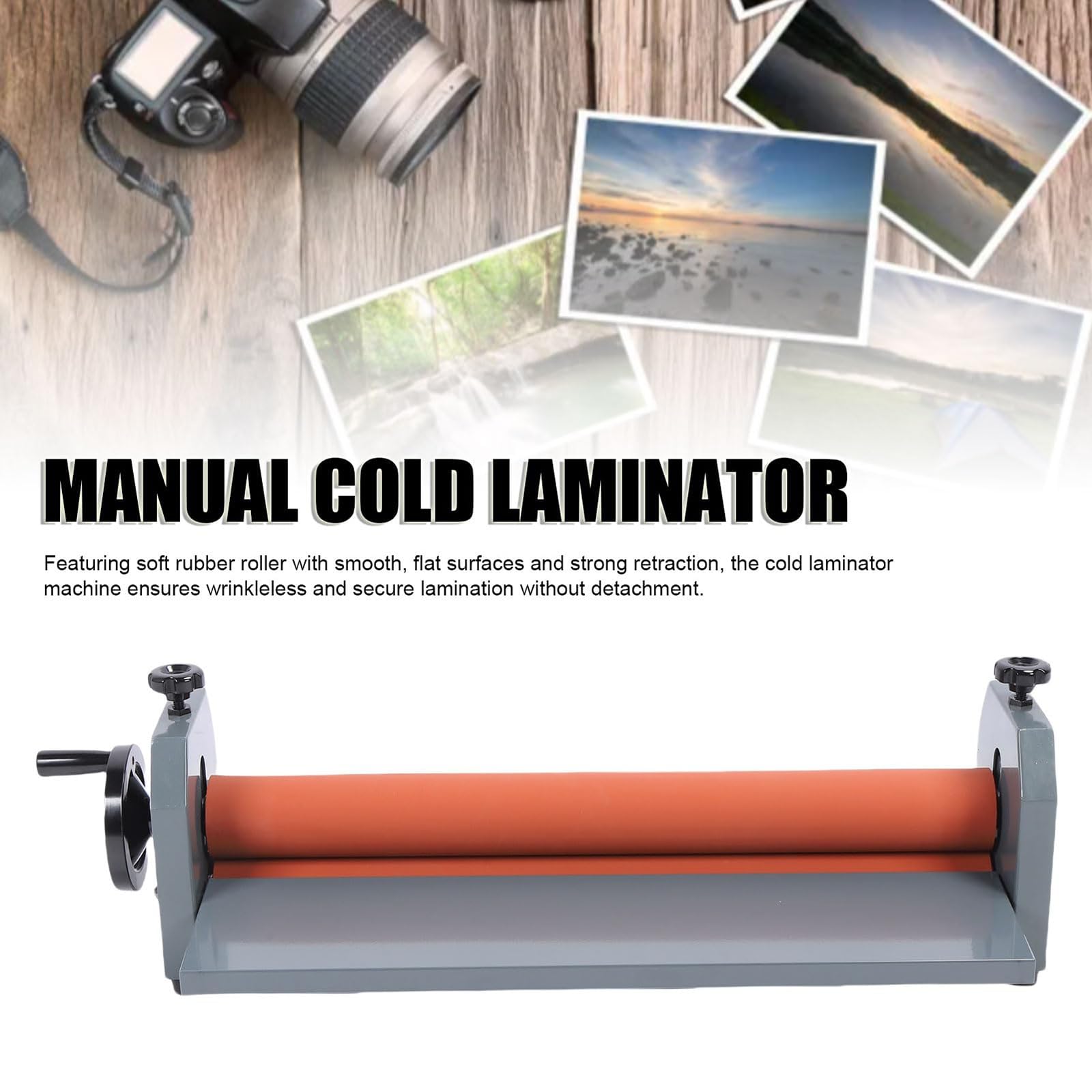 Manuelle Kaltlaminiermaschine, Handkurbel-Kaltlaminator, verstellbare Gummirollen, für Dokumentfoto-Poster, Buchcover, Kunstwerke, Malerei und Großformatdruck-Laminierung