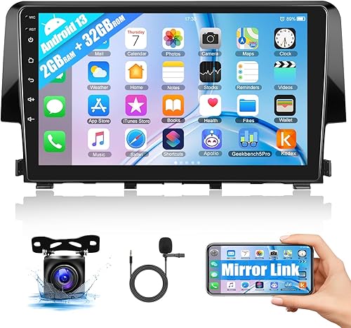 SIXWIN Radio estéreo de coche Android para Honda Civic 2016-2020 con pantalla táctil de 9 pulgadas, radio de coche con navegación GPS Bluetooth, 24