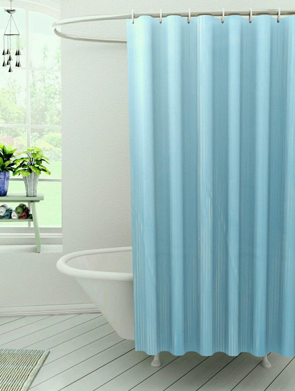 SHAVIN Pvc Self Lining Curtain Waterproof Curtains (Lenght 9 Feet)(Pack Of 1) Colour-Sky Blue, Sheer, Rod pocket curtains