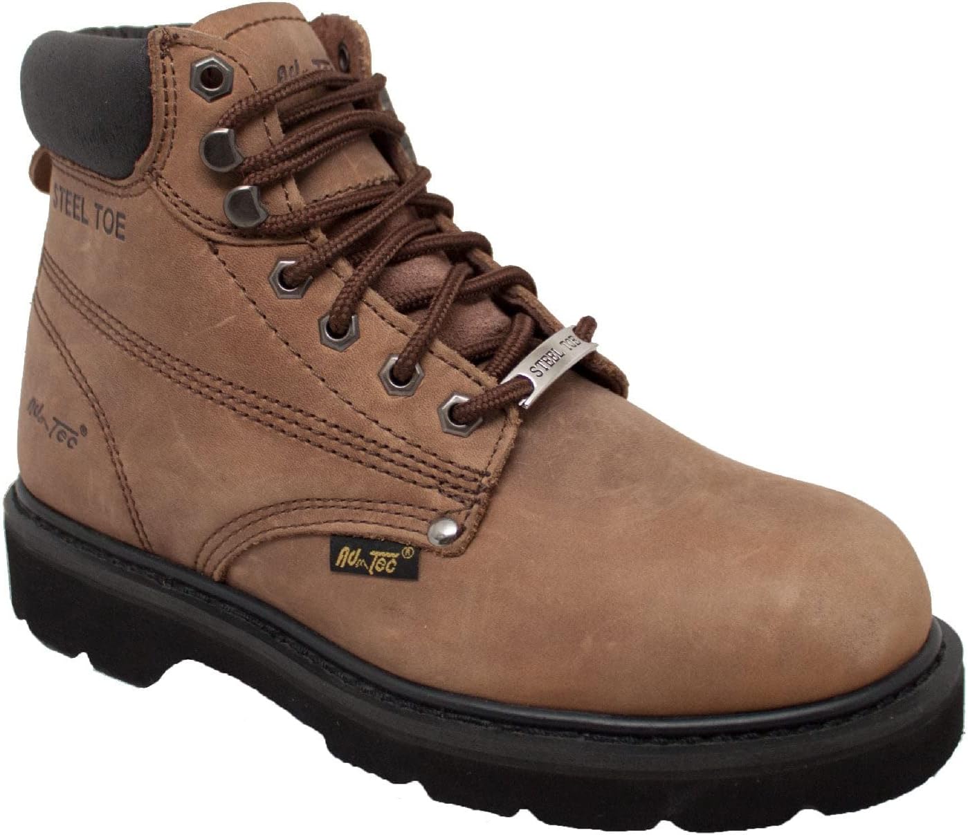 Ad Tec6in Steel Toe Nubuck Leather Work Boot for Man, Tan - Oil Resistant Mud Free Lug Sole