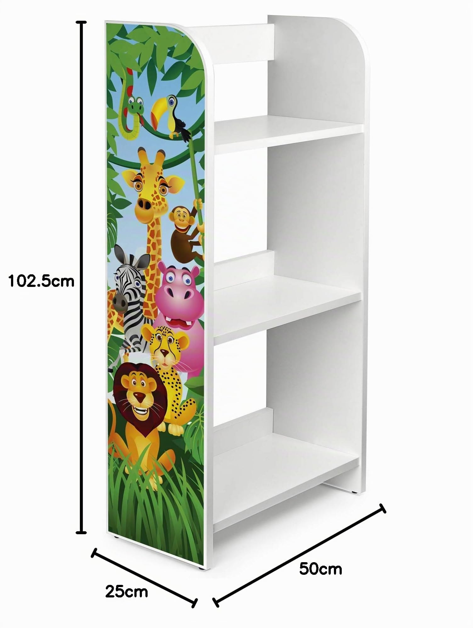 Leomark Bibliothèque Etagere De 3 Casiers Meuble De Rangement Colour Blanc Motif: Animaux de la Jungle Lion Eléphant Girafe Etagere sur des Livres, de Jouets