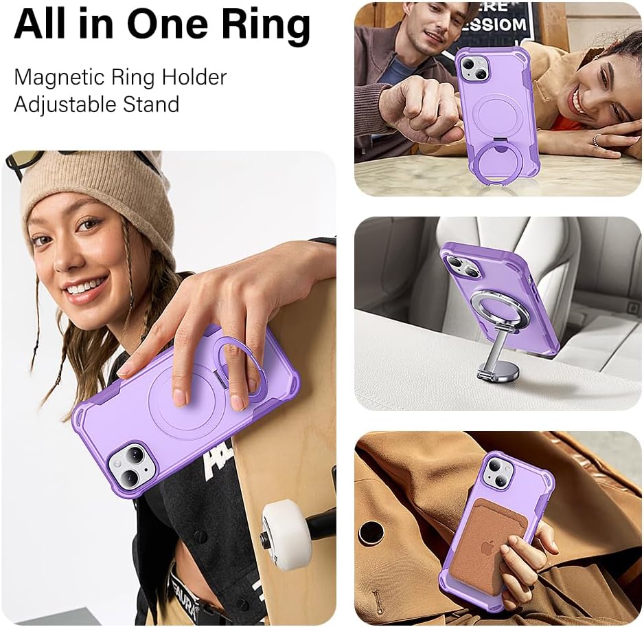 CHAOFEnG Designed for iPhone 13 Case with Magnetic Stand [Military Drop Protection][Compatible with Magnet] Shockproof 13 Phone Case with Ring Holder, Purple