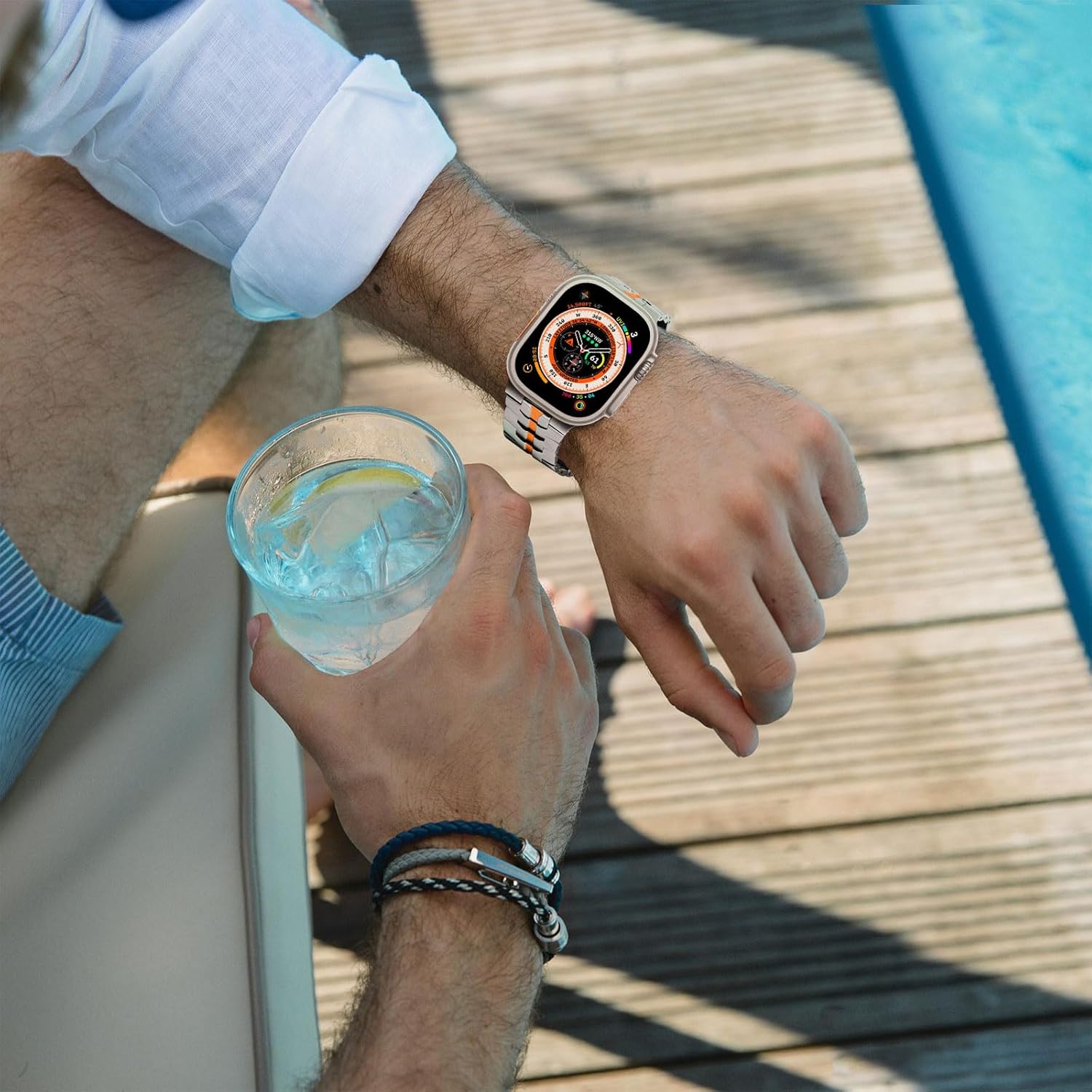 CHANCHY Stainless Steel Band for Apple Watch Band Apple Watch Ultra 3/2/1 Band 49mm, Series 11/10 46mm, 9/8/7 45mm, SE3/SE2/SE 6/5/4 44mm, 3/2/1 42mm, Metal Strap with Folding Clasp for Men, Titanium - Image 8