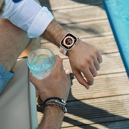 Miniatura 8 de CHANCHY Correa de acero inoxidable para Apple Watch Ultra 2 de 1.929 in, 1.772 in, 1.732 in, 1.654 in, correa de metal con cierre plegable para
