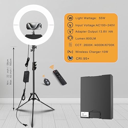 Miniatura 3 de JJ JIANJIN Kit de luces de anillo luz LED regulable exterior de 18 pulgadas de 118 pulgadas 55W6700k soporte de trípode control remoto caja para