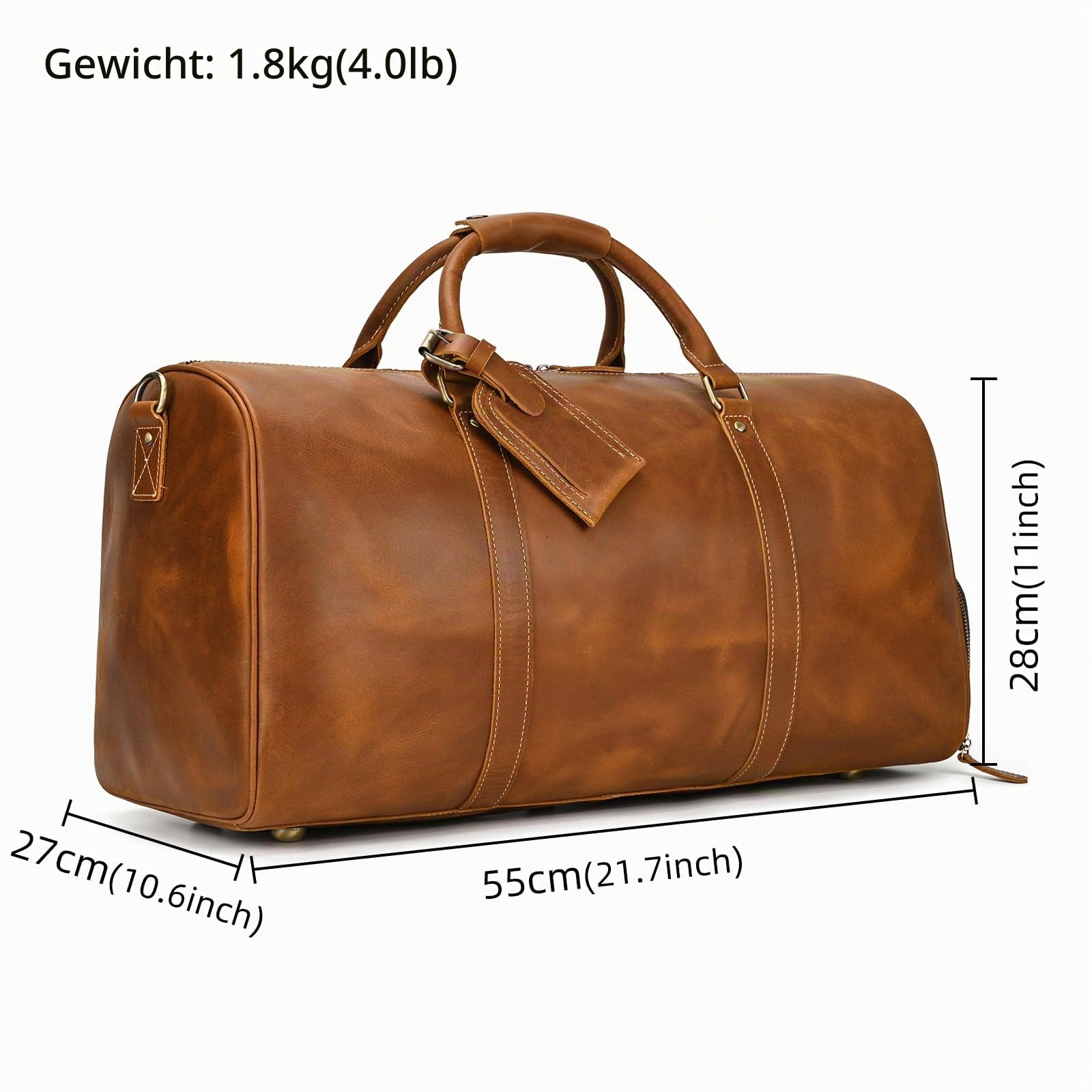 Vintage Reisetasche Herren Leder Weekender zum Umhängen Overnight Duffle Bag Großes Reisegepäck 55cm echtes Rindsleder, Hellbraun
