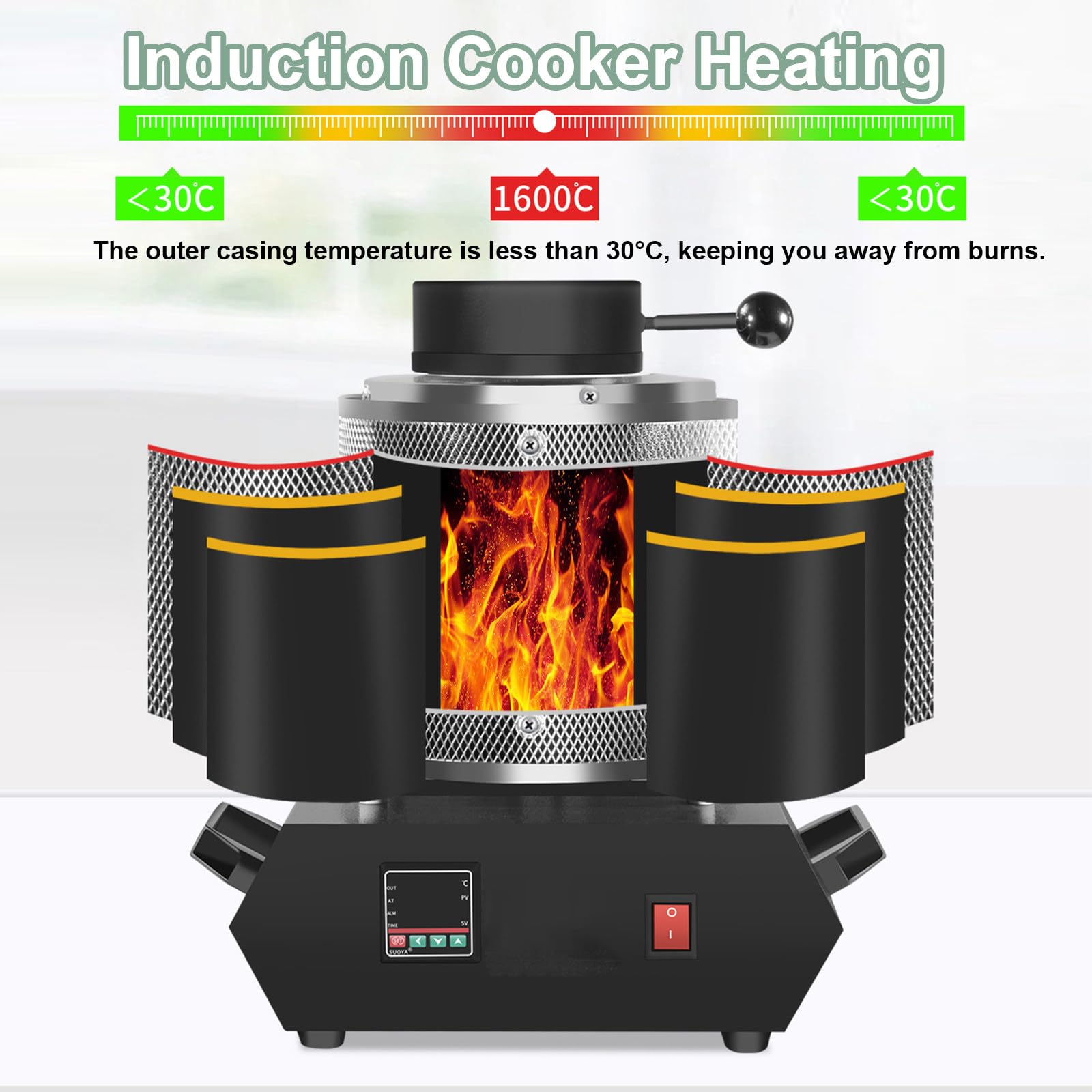 Horno eléctrico de fusión de oro, 1500 W, fundición rápida de 1,150.0 °C con crisol de grafito, control de temperatura LED, incluye guantes aislantes del calor y pinzas para crisol