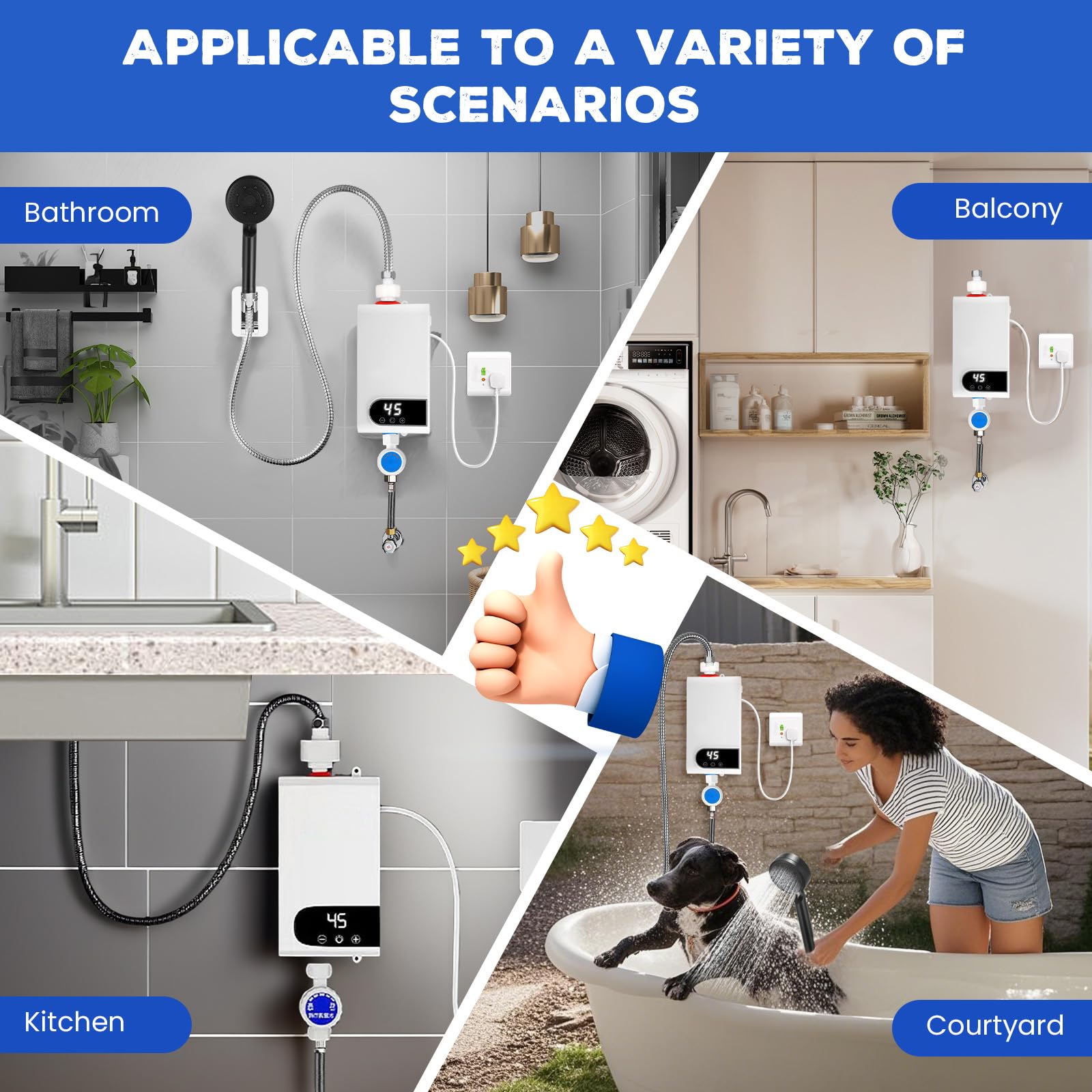 Scaldabagno Elettrico Istantaneo, 220V 5500W Mini Scalda Acqua Elettrico Istantaneo con Display Digitale LCD e Pulsanti a Sfioramento Piccola Cucina, Bagno, Minatura