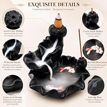 Ceramic Waterfall Backflow Incense Burner Holder, Home Aromatherapy Decoration Ornament with 30 Backflow Incense Cones and 50 Incense Sticks