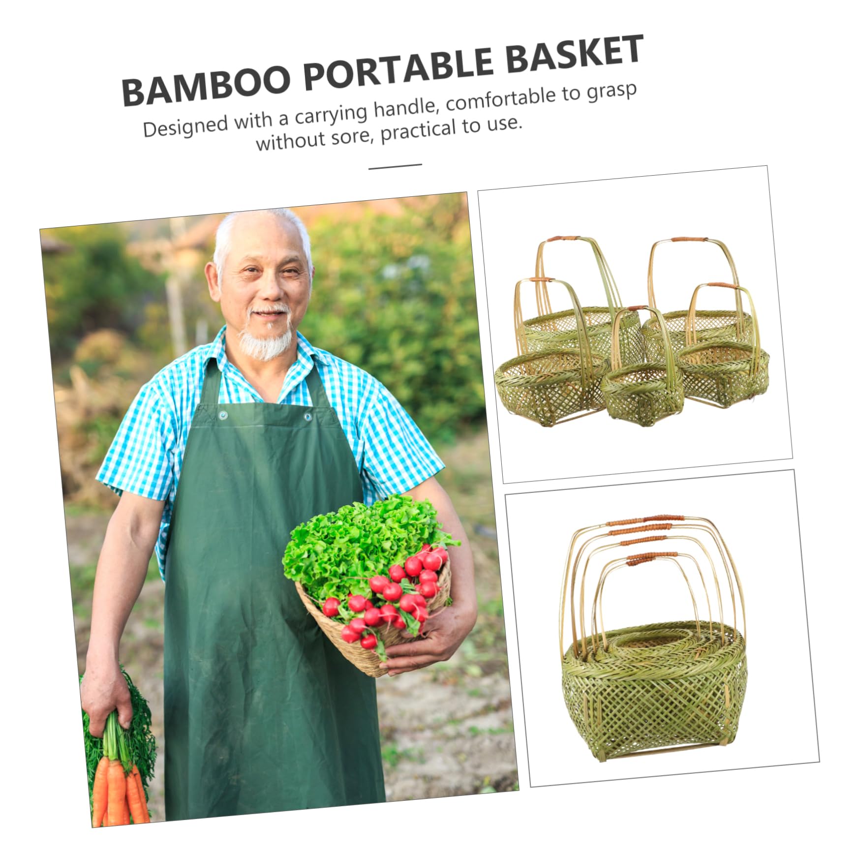 Cabilock Cesta Tejida de Bambú con Asa, Lote de 5 Piezas, Verde