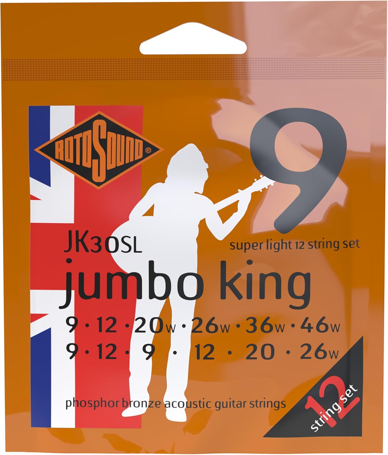 Rotosound JK30SL Jumbo King Phosphor Bronze Acoustic Guitar Strings 12 String (10 14 8 12 18 28 10 14 24 30 40 48)