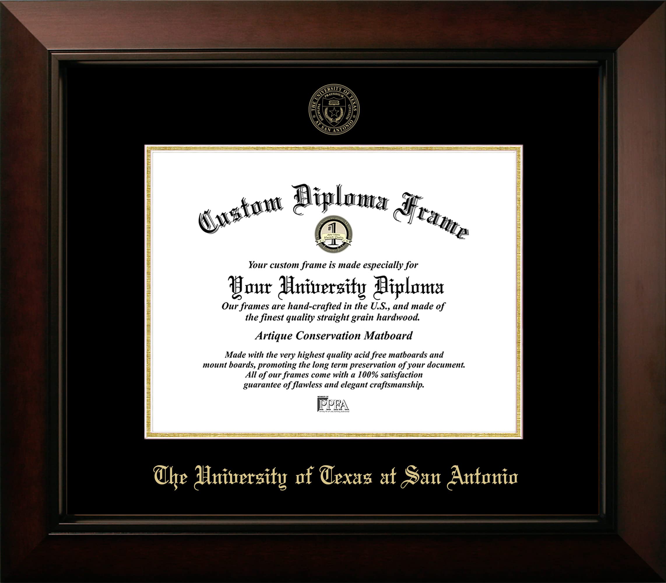 Campus Images UTSA Diploma Frame 11x14 – Legacy Black Cherry Wood with Gold Medallion Officially Licensed University of Texas San Antonio Frame