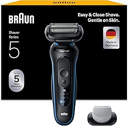 Braun Series 5 Electric Shaver, Wet & Dry Foil Razor for Men with Body Groomer Attachment, Cordless, Up to 50 min, 100 Percent Waterproof, 52-B1600S, Blue