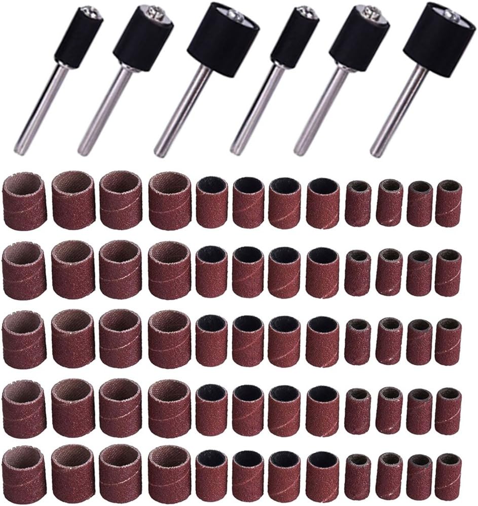 SUMAJU 66 Pieces Drum Sanders Set Including 60 Pcs 120 Grits Nail Sanding Band Sleeves with 6 Pcs Drum Mandrels