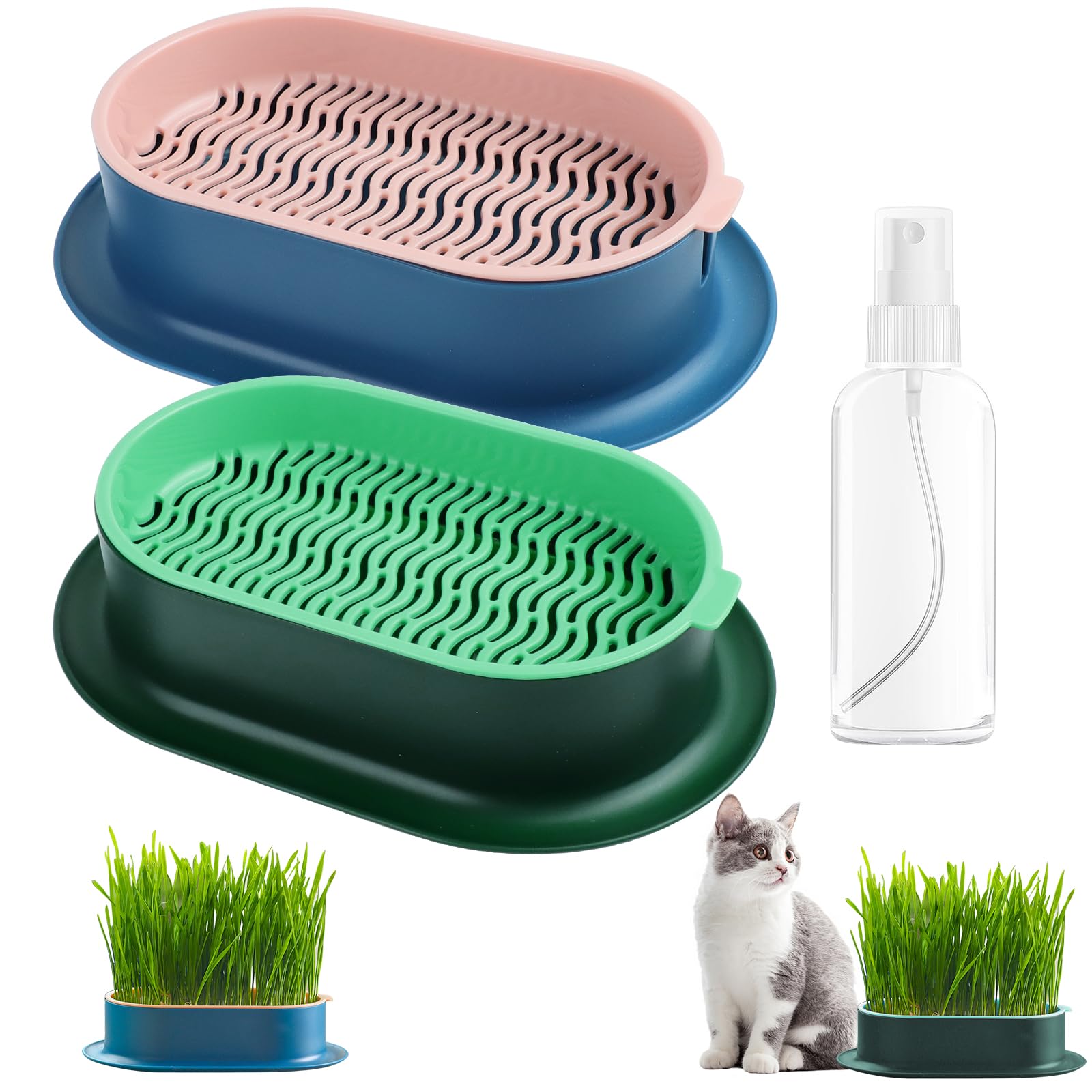 2 Piezas Caja de Hierba para Gatos, Maceta hidropónica para Hierba Gato, Kit de Cultivo de Hierba para Gatos, Caja Plantación Hierba, Bandeja para Hierba de Gato Apto para Todos los Gatos