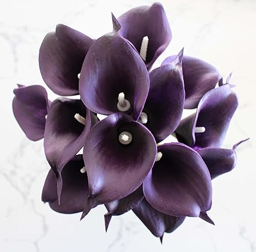 Ooki 15 Purple Violet Real Touch Artificial Single Stem Calla Lily Flower Bulb Heads Fake Floral Bouquet Crafts Garden Wedding Home DIY Bridal