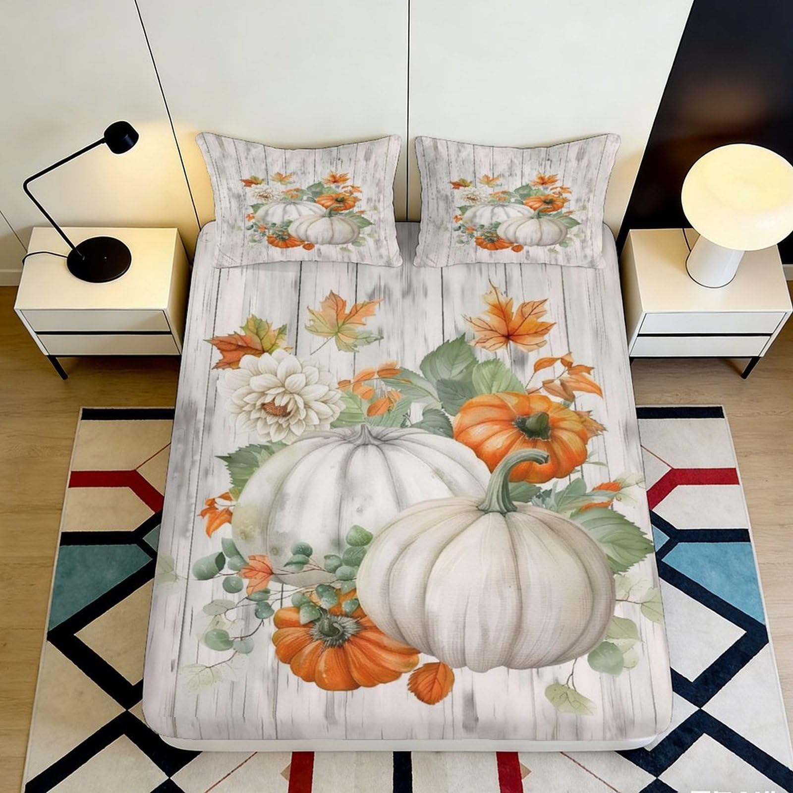 Pnayamiorkfel Style-7 3D Printed Pumpkin Floral Fitted Sheet Microfiber Soft Autumn Leaves Bed Cover For Bedroom Guest Room Decor 90X200x25cm