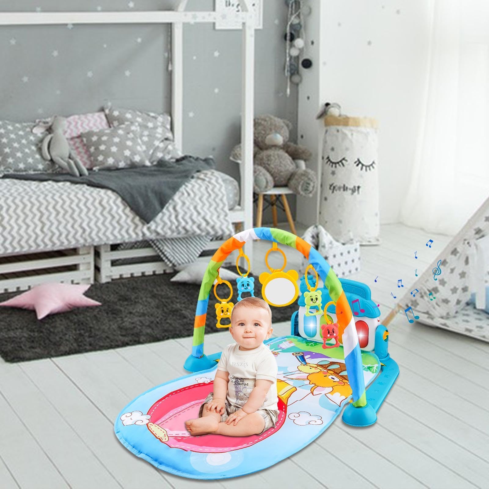 Turnhallen und Spielmatten für Kleinkinder – 5-in-1-Spielmatte mit buntem S | Rutschfeste Spielmatte, Aktivitäts-Fitnessstudio, interaktives Bauchspielcenter für Kleinkinder, Bauchspiel für 3-6-12 Monate
