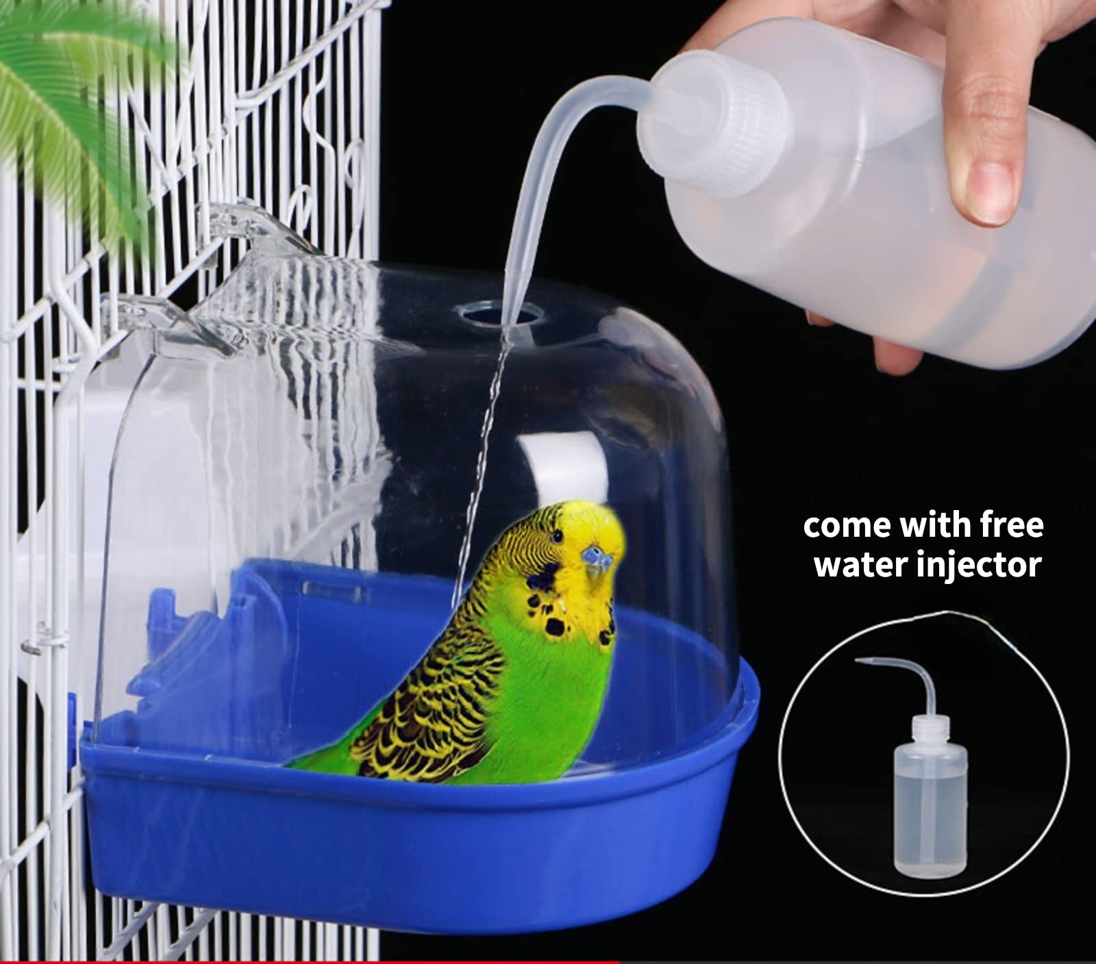 Bird Bath Cage, Cleaning Pet Supplies Bird Bathtub with Hanging Hooks Come with Free Water Injector for Little Bird Parrots Spacious Parakeets Portable Shower for Most Birdcage (Random Color) (M)