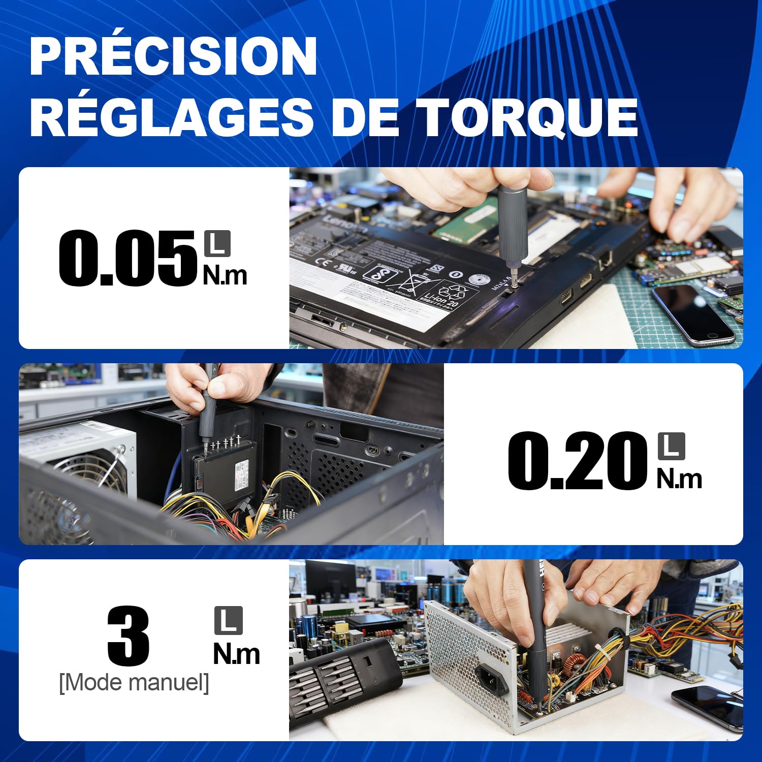 HERZO Mini Tournevis Électrique de Précision, MAX Couple Électrique 0,2 Nm & Manuel 3 Nm, Set 20 Embouts Magnétiques, Recharge USB-C, pour Téléphone, Ordinateur Portable, Montre, Caméra