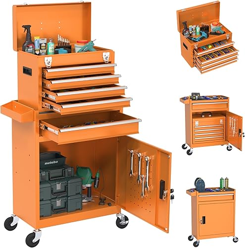 Miniatura 13 de Caja de herramientas con ruedas, caja de herramientas de alta capacidad de 8 cajones con ruedas, caja de herramientas de almacenamiento extraíble