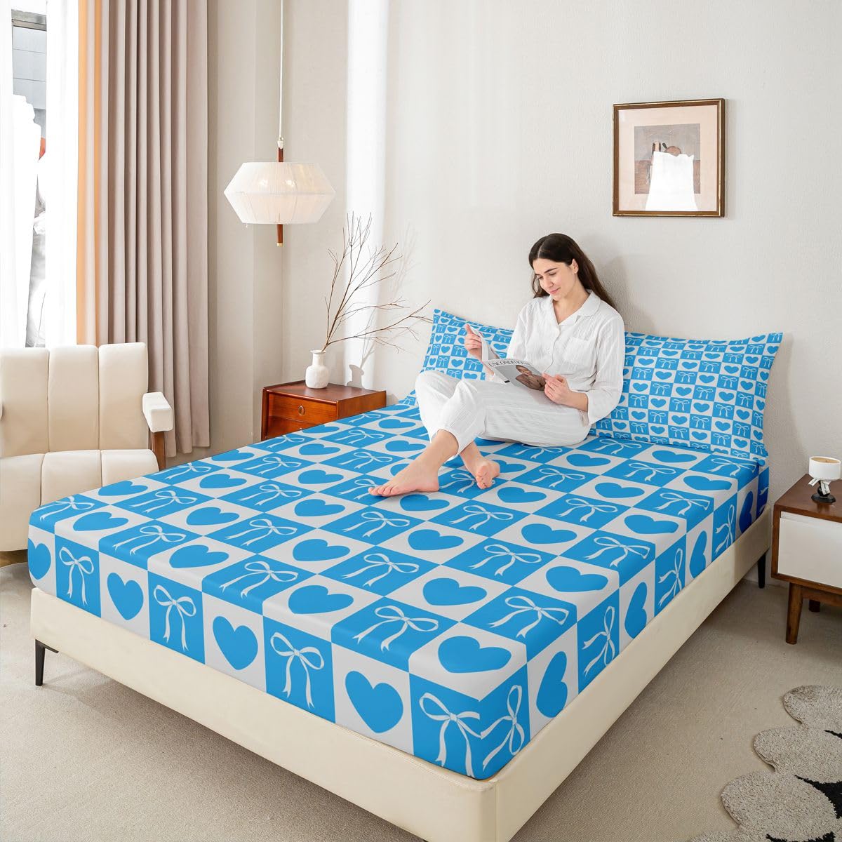 Homewish Lenzuolo con angoli per letto king size, motivo a scacchiera, 3