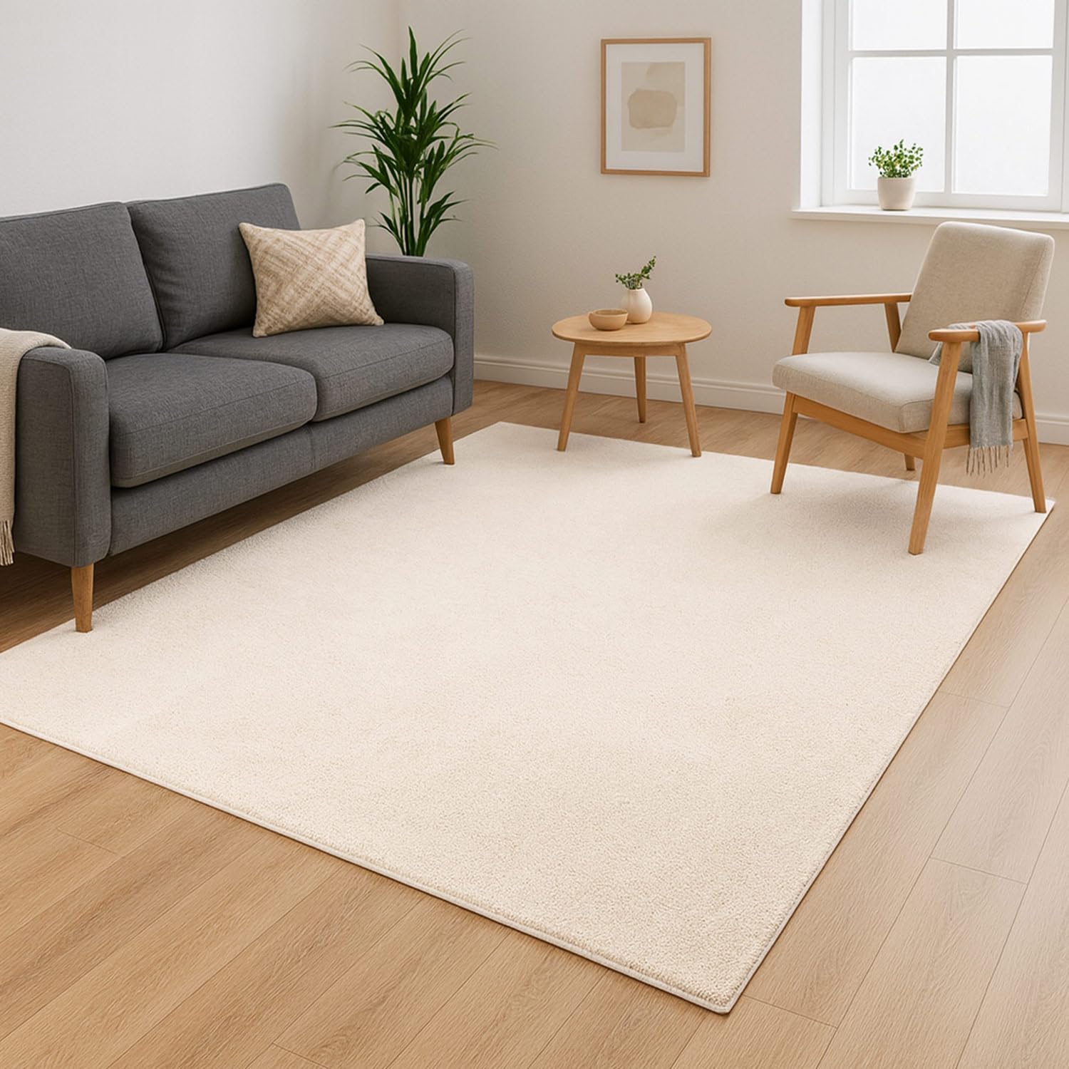carpet city Tapis lavable uni à poils courts - 200x280 cm en crème - Texture douce et soft-touch - Antidérapant et facile d'entretien - Tapis pour salon, chambre à coucher et couloir