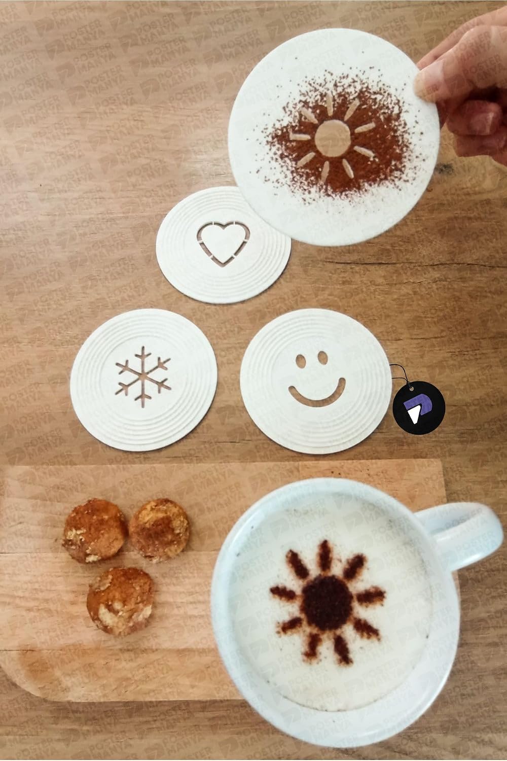 Postermanya Barista Kahve Süsleme Şablonu, 4'lü Latte Art Seti, Kahve Üstü Sanatsal Desen ve Şekil Yapma Şablonu