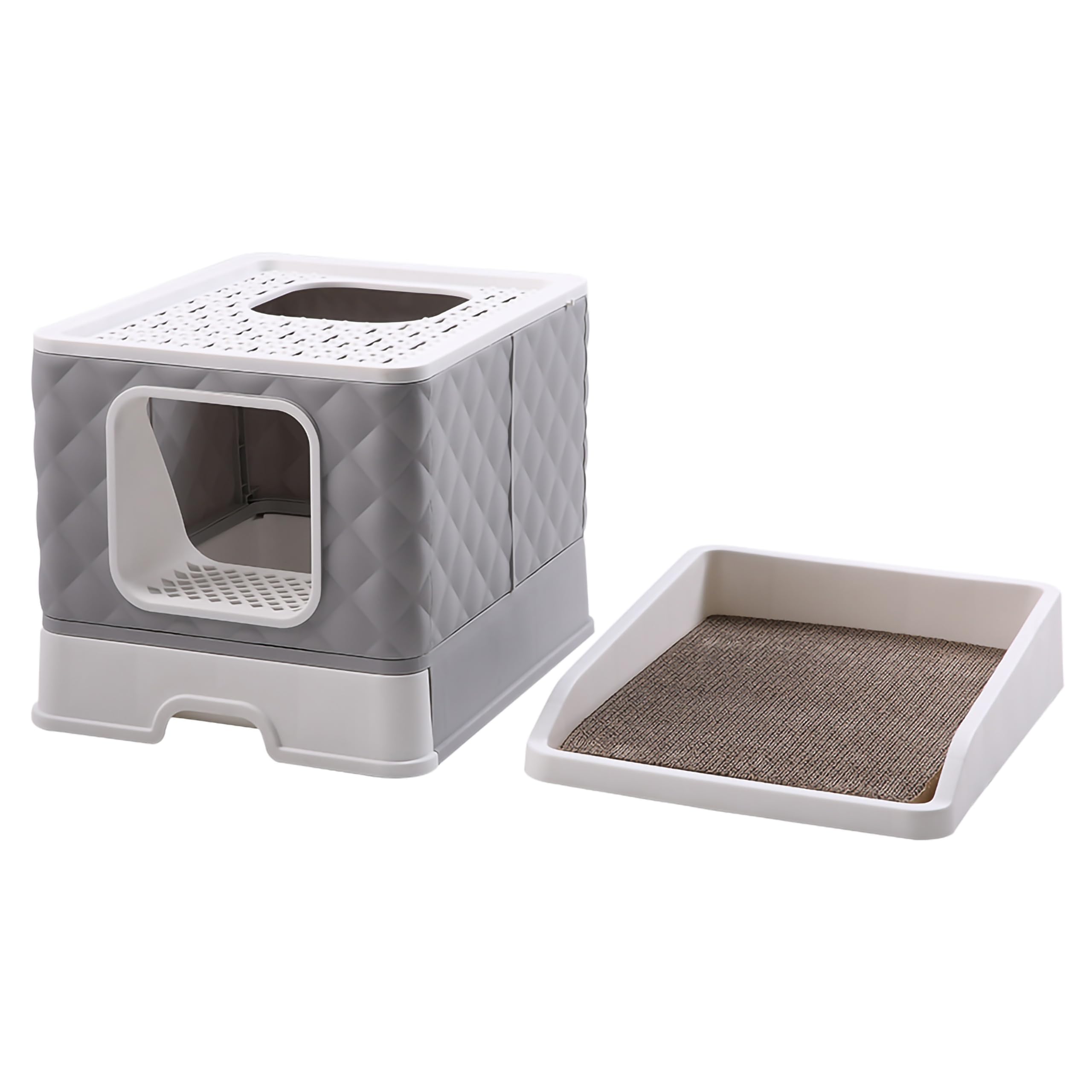 XXL Katzentoilette mit Deckel – Geschlossene Katzenklo mit Schublade, Kratzmatte & Schaufel – Geruchsdicht, hygienisch, ideal für große Katzen - grau (Grau)