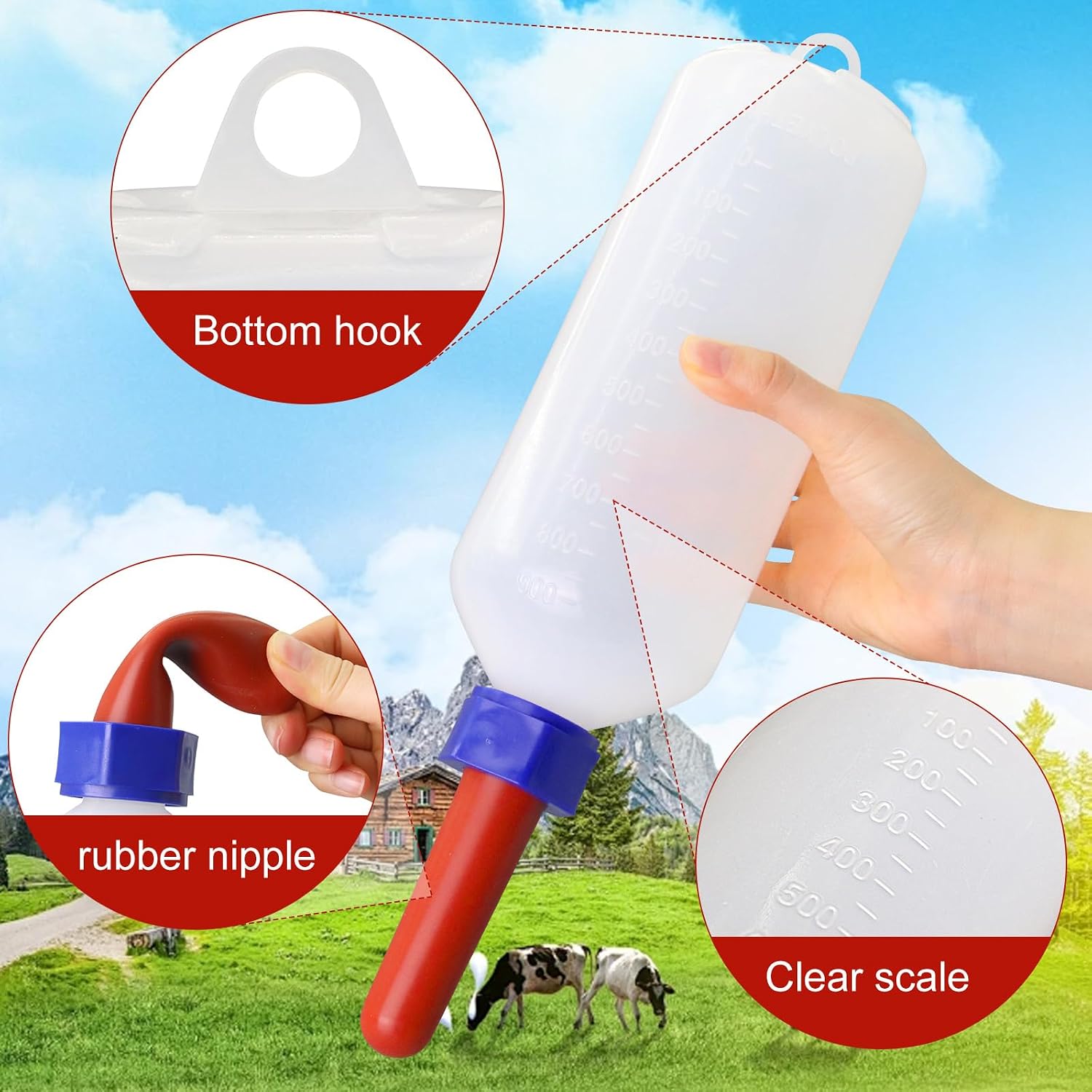 1L Calf Nursing Bottle with Rubber Screw-On Replacement Nipple image 3
