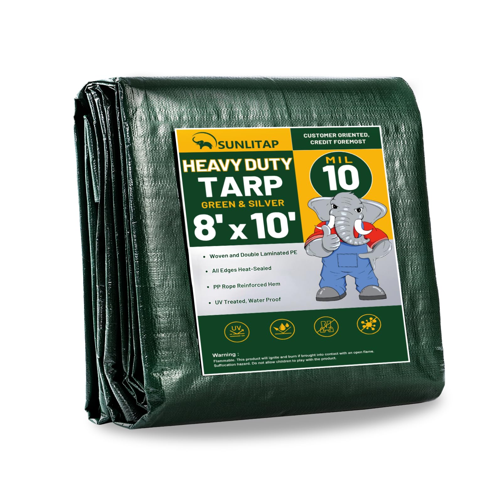 Lona resistente impermeable gris de 8x10 pies, lona protectora multiusos con ojales 1