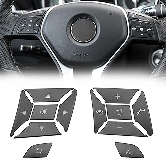 Steering Wheel Button Sticker Compatible with Mercedes A B C E M G SL GL GLA CLA GLK SLK GLS Class,Steering Wheel Button Decoration Trim Cover Sticker Inner Accessories(12PCS,Black-Square)